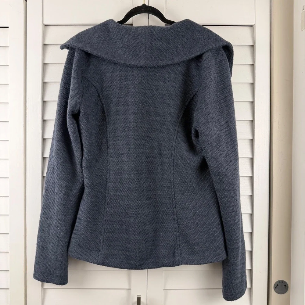 Mystree Textured‎ Zip Up Jacket Women XL Blue Shawl Collar Pocket Boucle